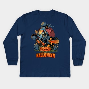 Halloween Scary  Witch Design Kids Long Sleeve T-Shirt